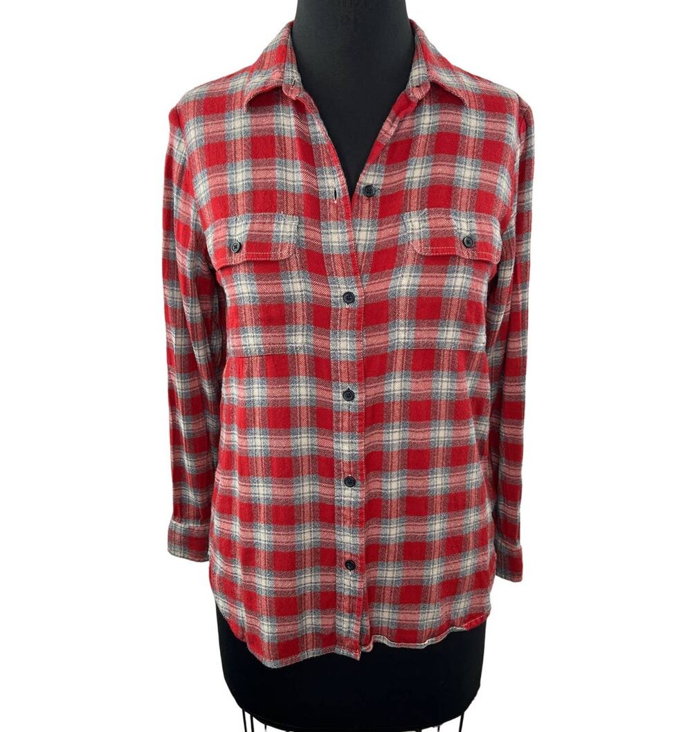 MADEWELL Fairfax Plaid Ex-Boyfriend Button Front Cotton Blend Flannel Shirt XS